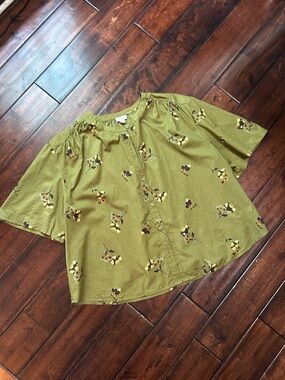 a.n.a Olive Green Floral Button-Down Blouse